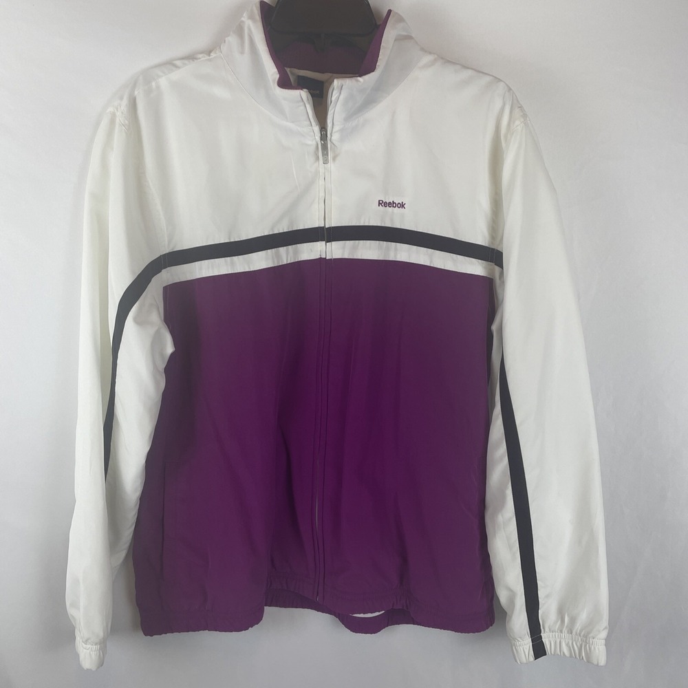 Vintage Reebok Windbreaker Jacket Size Medium Purple White Track 80s 90s